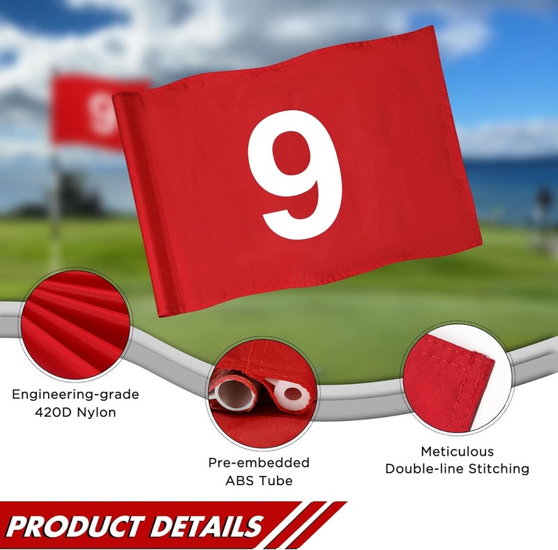 KINGTOP Numbered Golf Flag 20x14 Inch - 420D Dual-layer Nylon, Double Sided Printed, Tube Inserted - Standard Putting Green Flags for Backyard Practice, Golf Courses, Country Club, #1-9 - Image 2